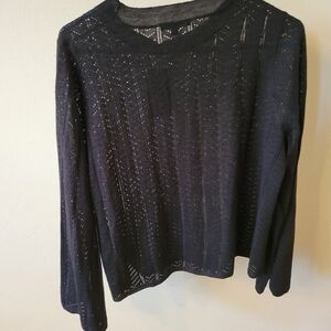Adrianna Papell Navy Long Sleeve Open-Knit Sweater